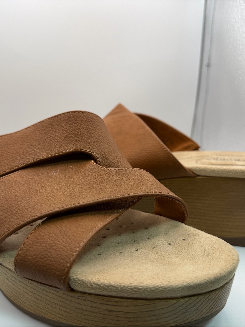 easy street Brown Leather Cross-Strap Slide Mules